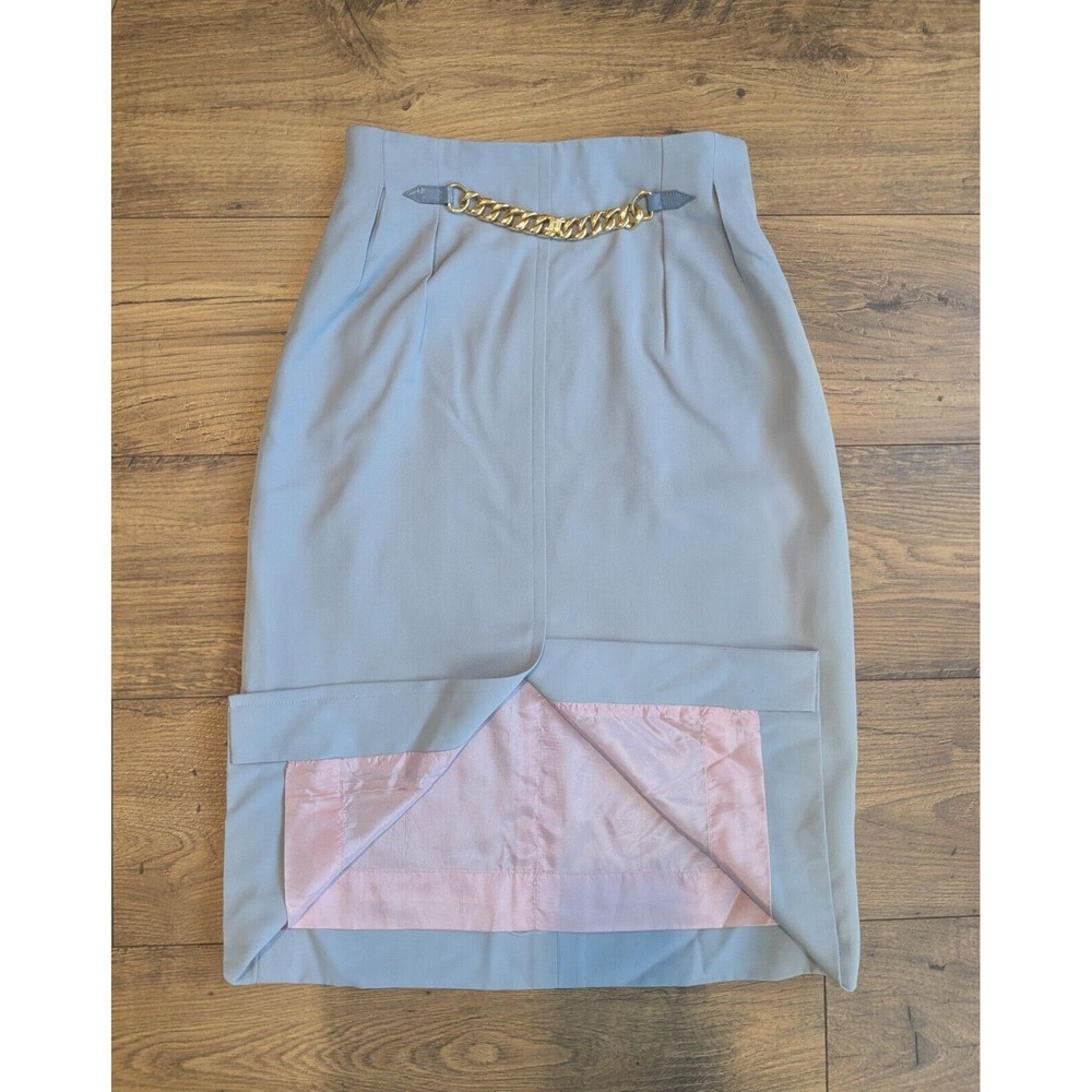 Celine Women's 100% Laine Wool Mid-length Blue Skirt Size Small (MINT) - Picture 2 of 9